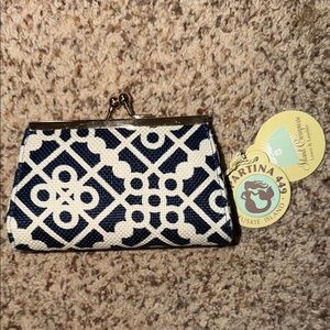 Spartina 449 coin purse Navy and White Patterned Canvas Clasp Wallet